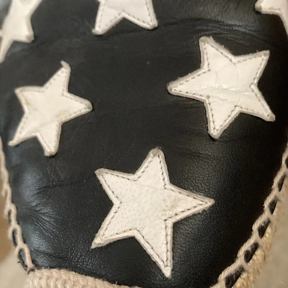 Yves Saint Laurent Black & White Leather Star Flat Espadrilles Size 39 or 9.